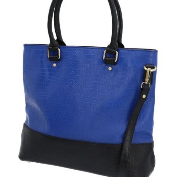 Genuine Leather Bag Blue and Black Croc Embossed - NEW - Picture 2 of 6